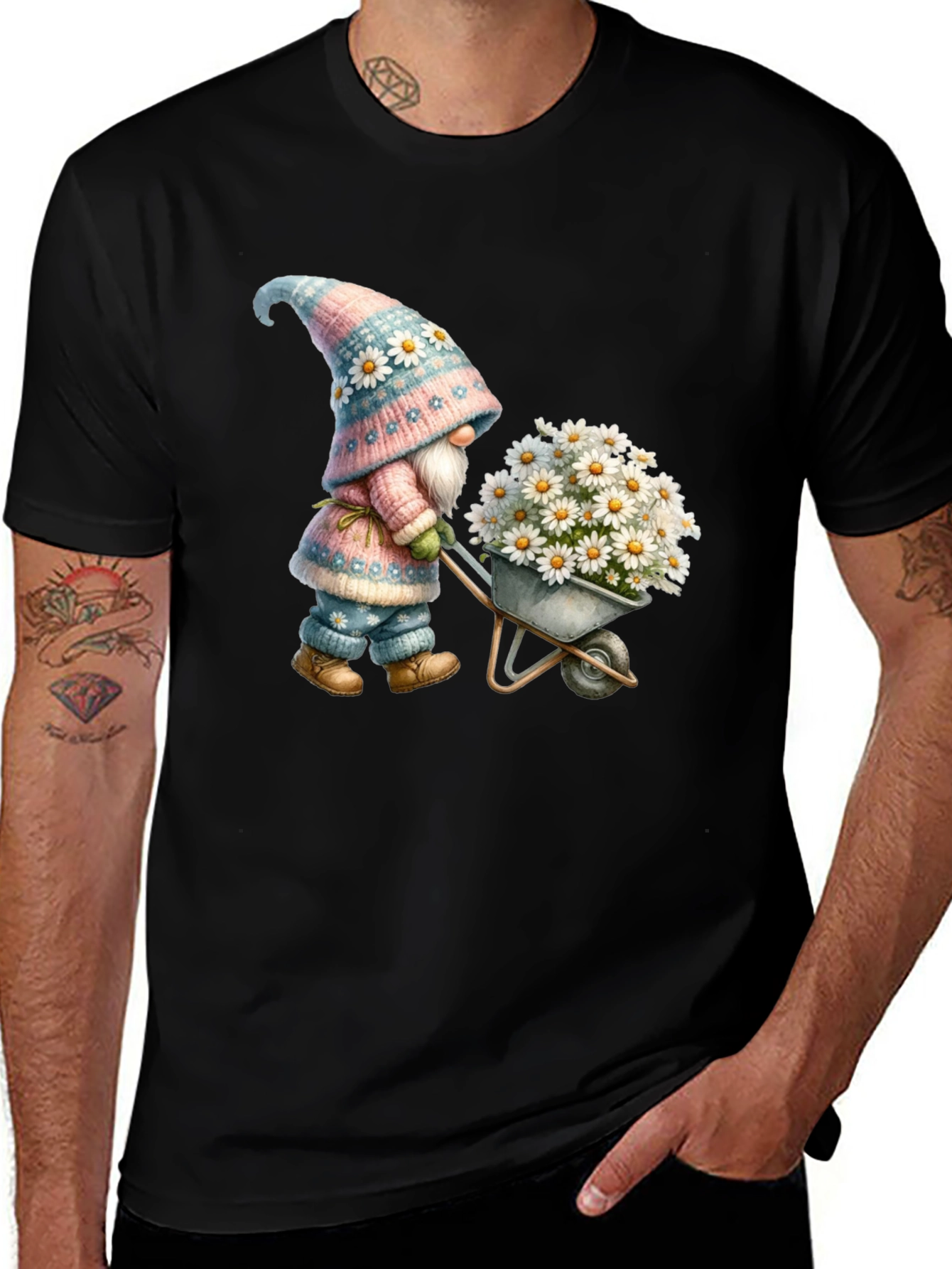 Gnome with Flowers Graphic T-Shirt